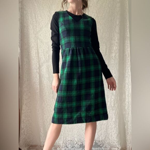 Vintage Wool Plaid V-Neck Lanz Original Midi Dress with Pockets - Picture 3 of 15